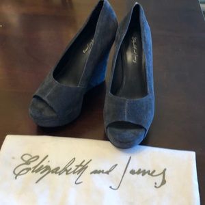 Blue Suede Wedges, EUC!! By Elizabeth and James